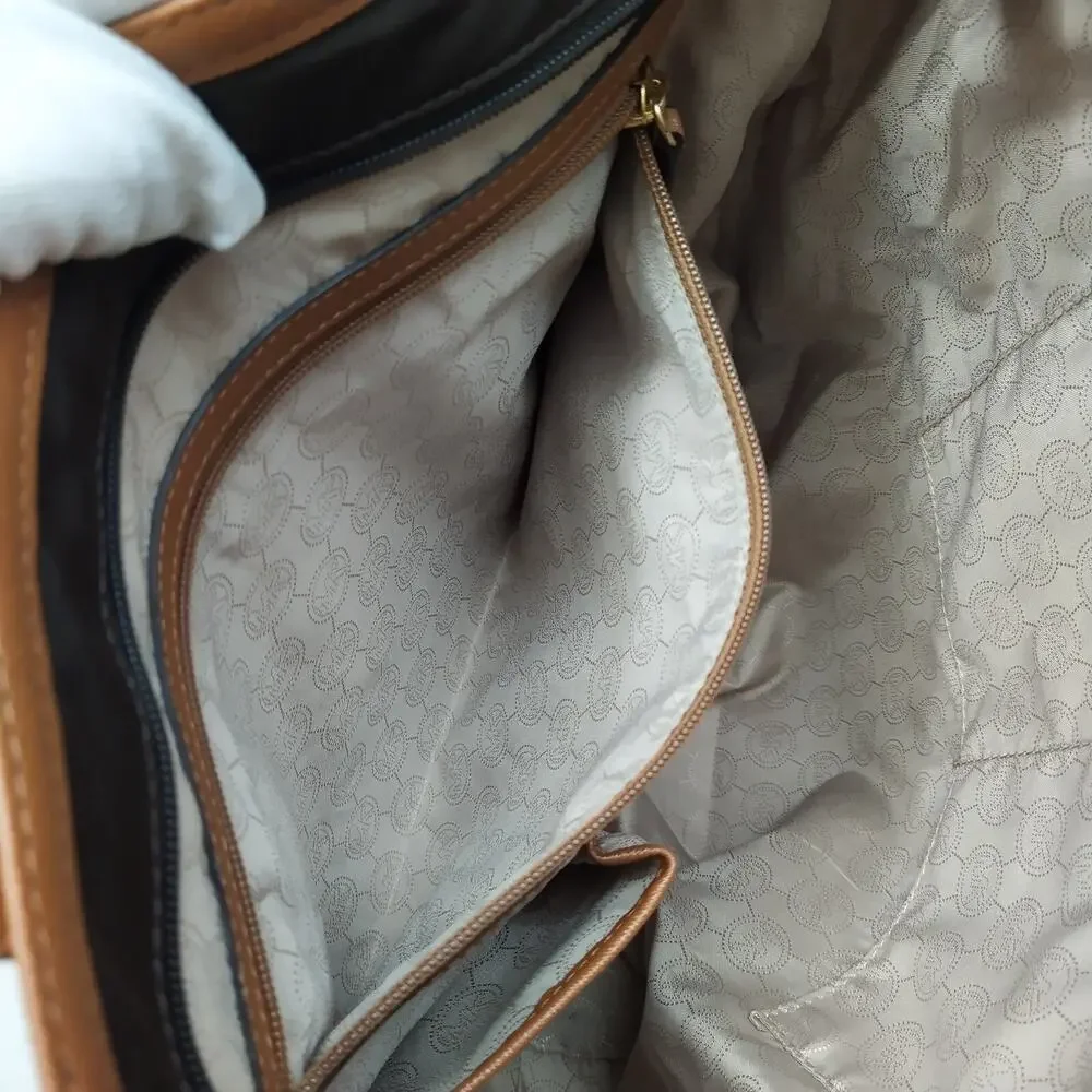Michael Kors Brown Nylon Leather Trim Double Handles Tote Shoulder Bag